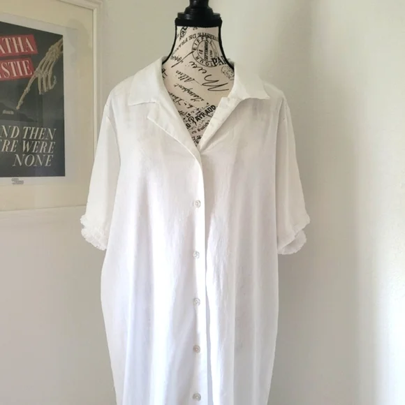 NWT Linen Blend White Shirt Dress XL Lagenlook Coastal For Cynthia Brand - Picture 1 of 12